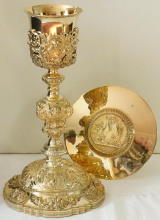 Ornate French antique solid silver gilt Baroque Chapel Set